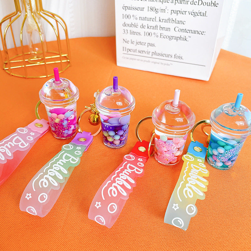 Wholesale Acrylic Oiled Milk Tea Cup Liquid Quicksand Key Chain